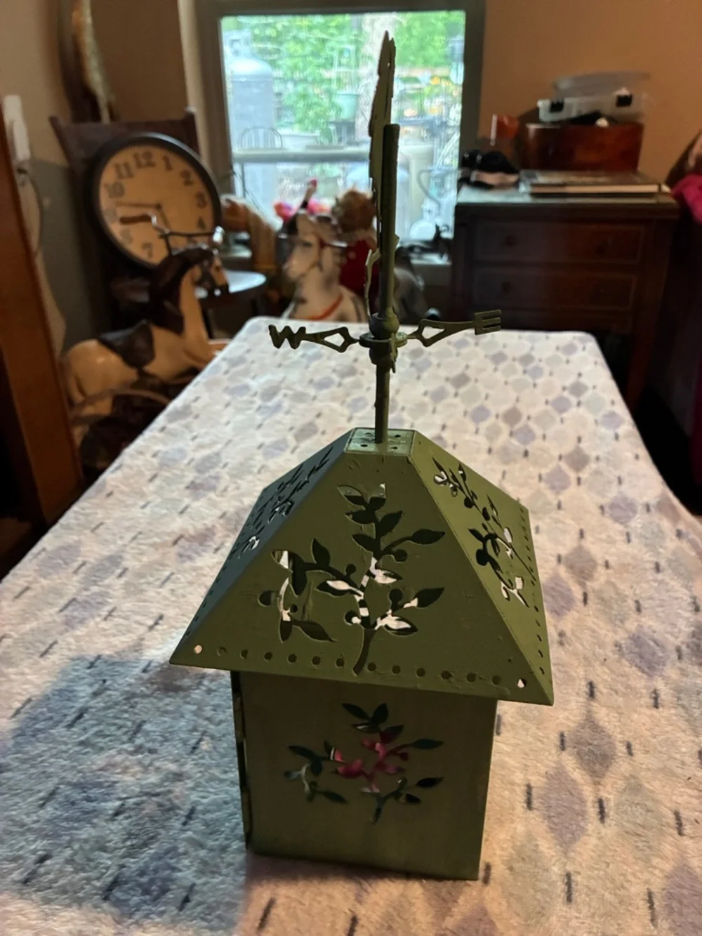 Olive Green Metal Rooster Lantern by
